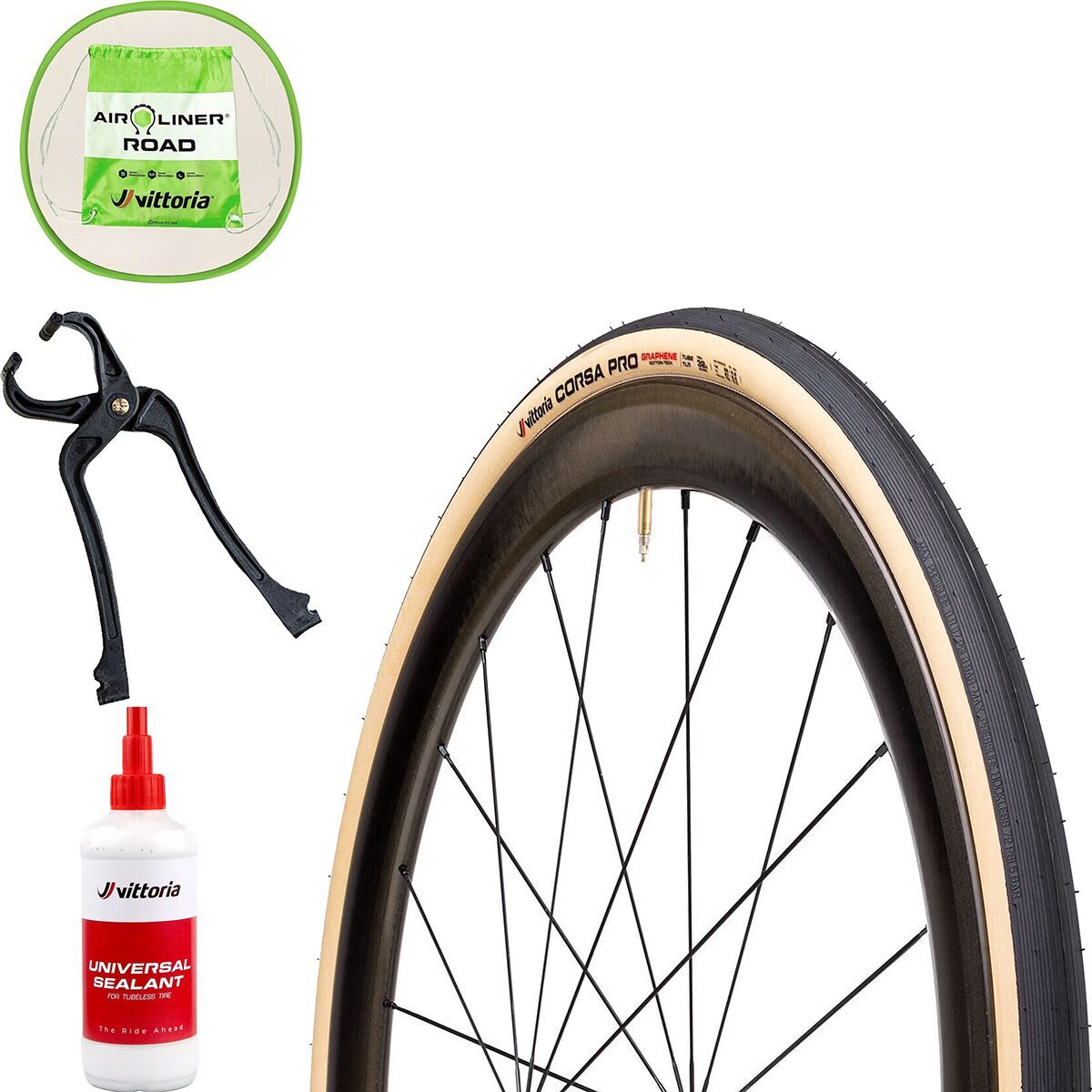 Image of Vittoria Corsa Pro G2.0 TLR Tire Set Tan/Black/Black,700x26, 2Tires,2BottlesSealant,2Air-Liners