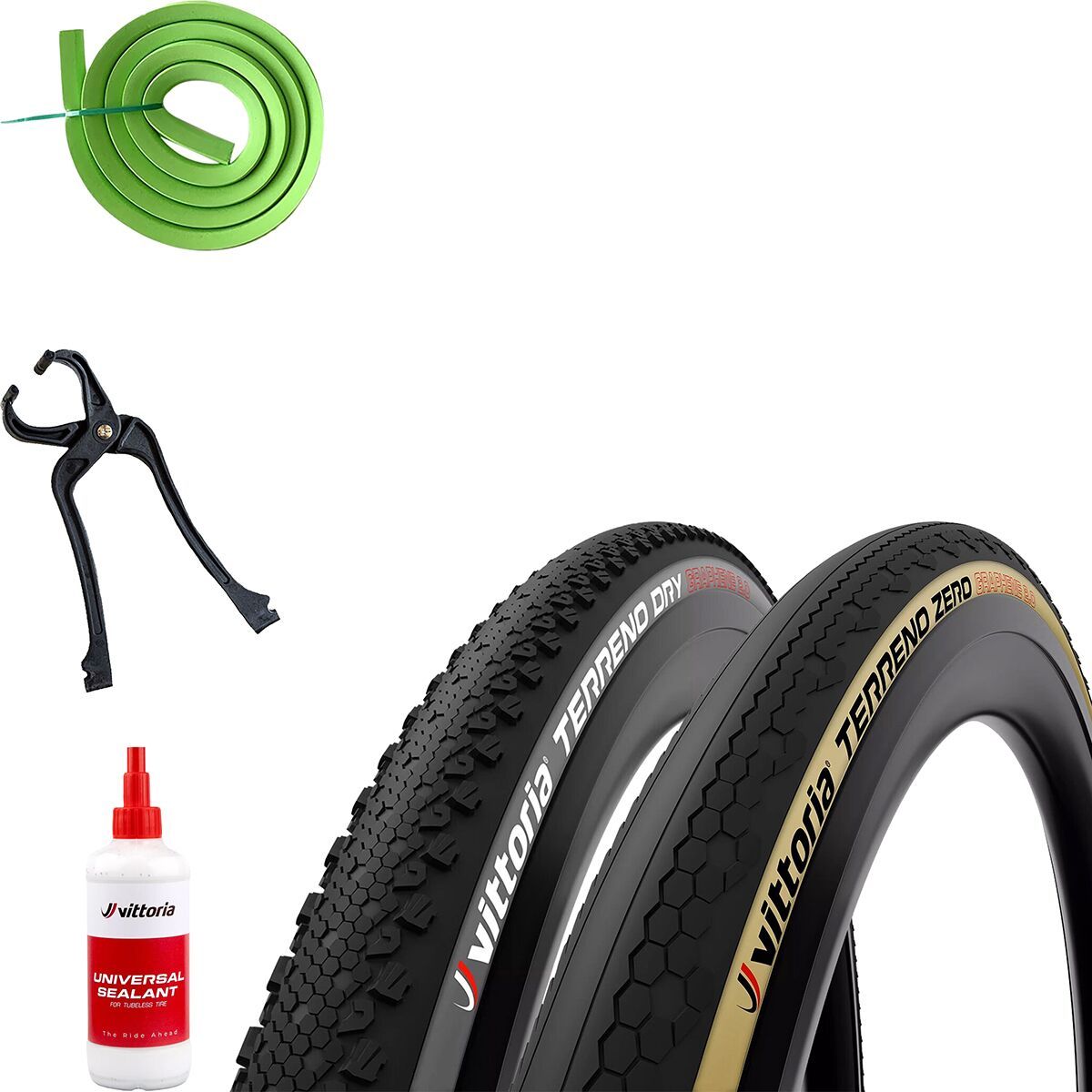 Image of Vittoria Terreno Dry G2.0 TNT Tubeless Tire Set Tan/Black,700x47, 2Tires,2BottlesSealant,2Air-Liners