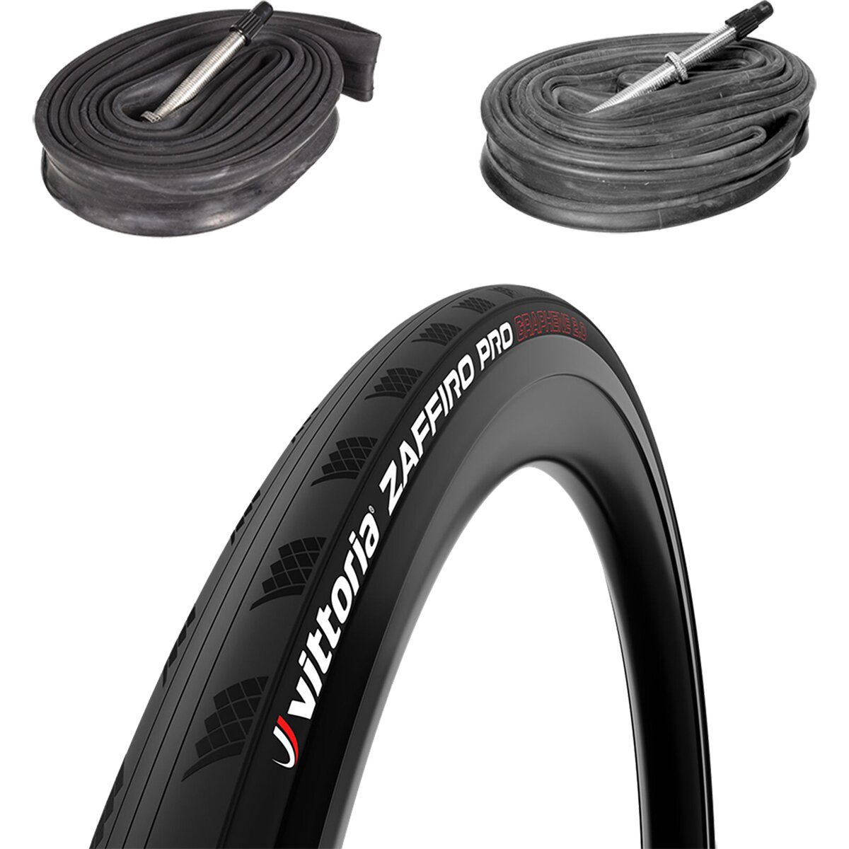 Vittoria Zaffiro Pro V Clincher Tire and Tubes Set Black, 700x28, 48mm Presta