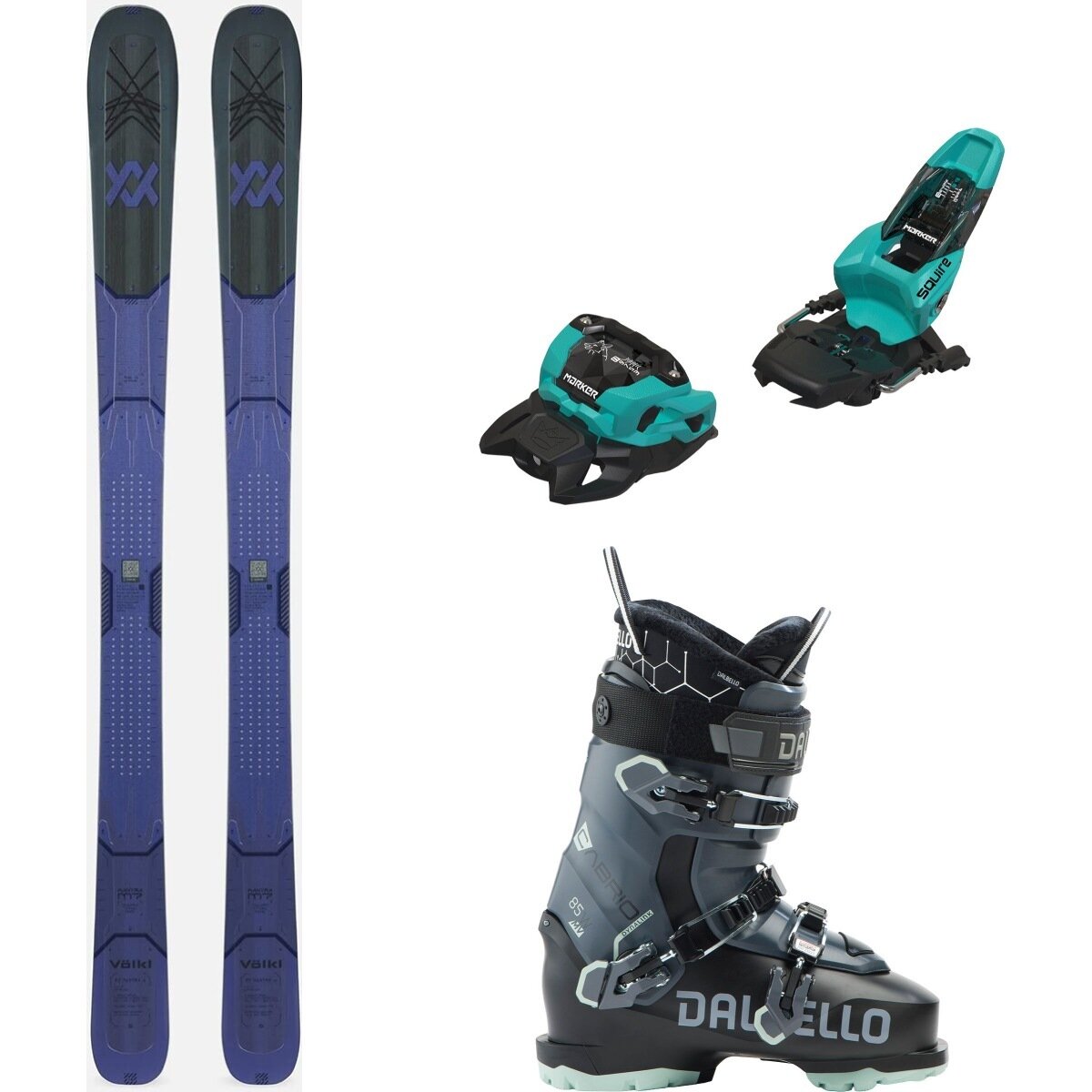 Image of Volkl M7 Mantra w/ Cabrio MV 85 W IF + Squire 11 Ski Pkg - Women's One/Blk/Teal/Blk/Ant, 149cm/100mm/26.5