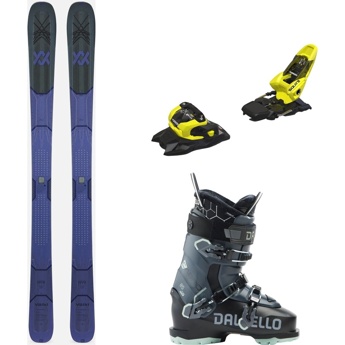 Image of Volkl M7 Mantra w/ Cabrio MV 85 W IF + Squire 11 Ski Pkg - Women's One/Blk/Ylw/Blk/Ant, 163cm/100mm/25.5
