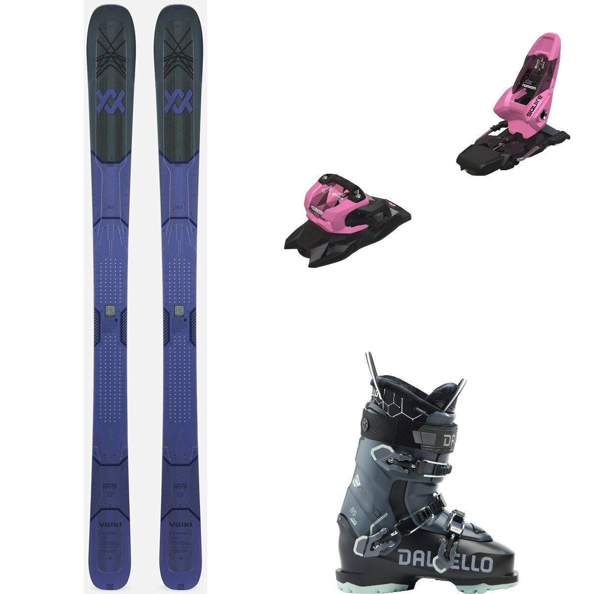 Image of Volkl M7 Mantra w/ Cabrio MV 85 W IF + Squire 11 Ski Pkg - Women's One/Rose/Blk/Blk/Ant, 163cm/110mm/26.5