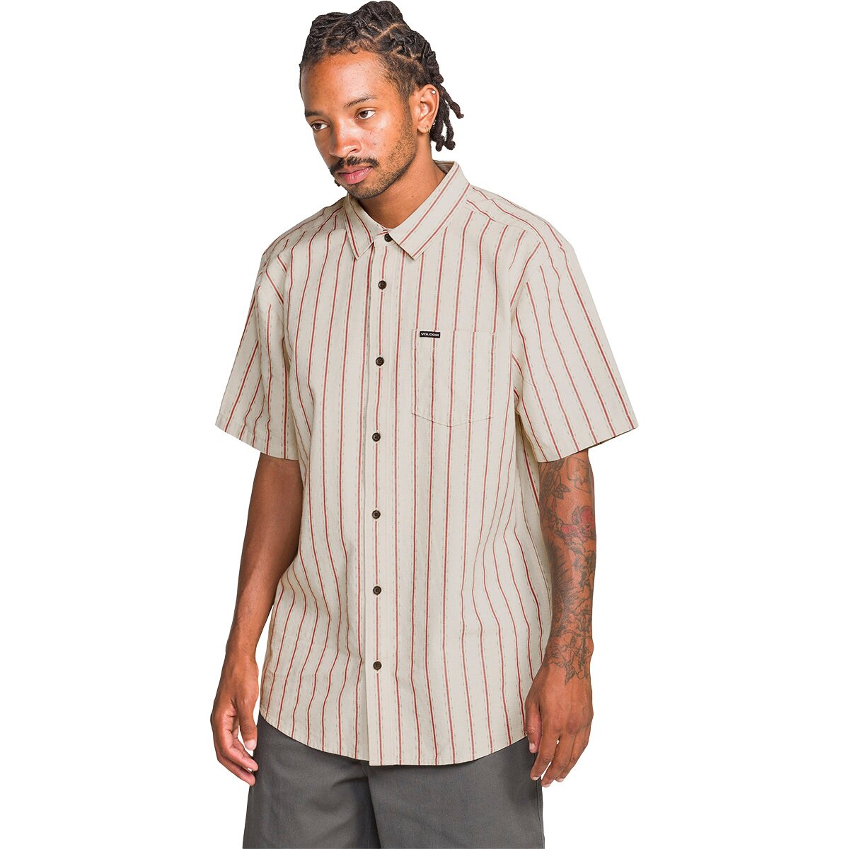 Image of Volcom Sato Stripe Short-Sleeve Shirt - Men's Stone, S
