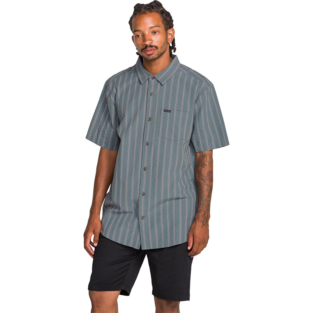 Image of Volcom Sato Stripe Short-Sleeve Shirt - Men's Tradewinds, XXL