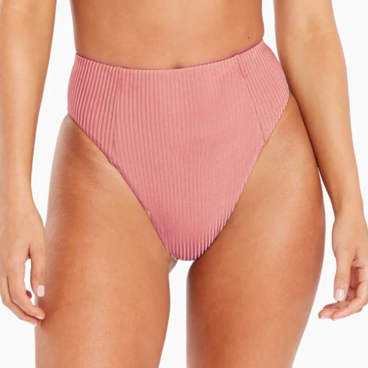 Vitamin A Sienna High Waist Cheeky Cut Bikini Bottom - Women's Pink Sands Shimmer Rib, M