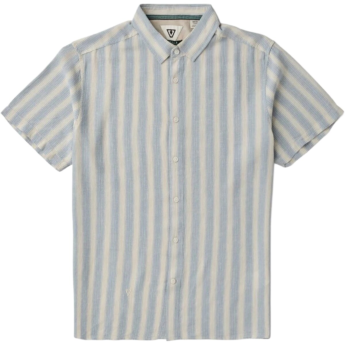Image of Vissla Grad Stripe Short-Sleeve Shirt - Men's Faded Denim, L