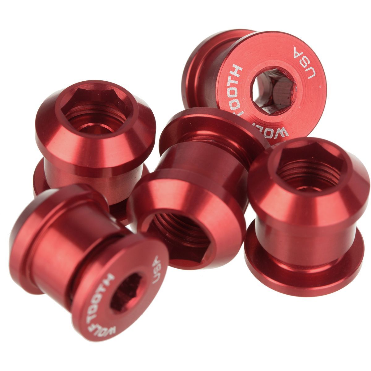 Image of Wolf Tooth Components Chainring Bolts/Nuts for 1x Red, 5-Piece