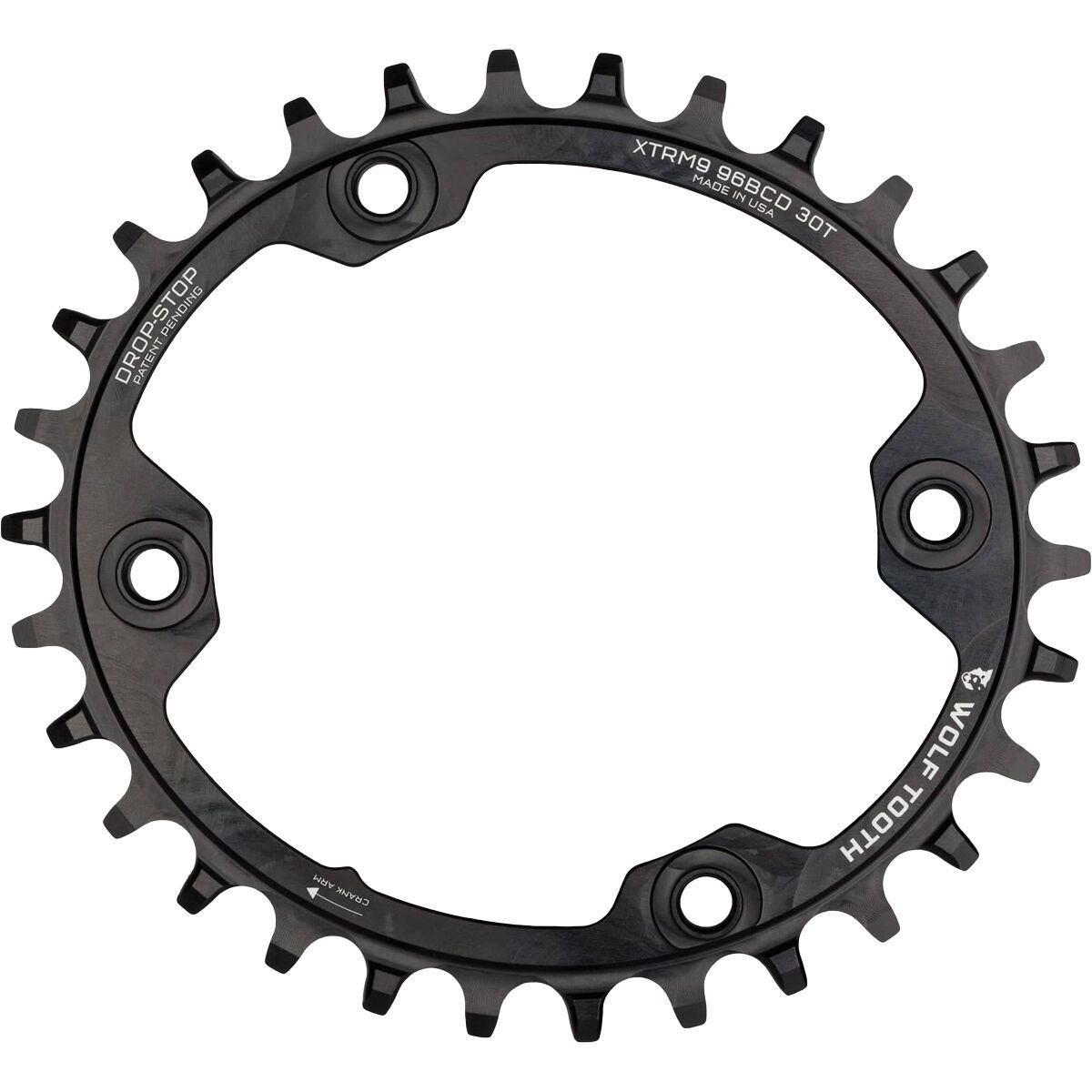 Wolf Tooth Components Drop Stop PowerTrac Oval Chainring Black, 30t, 96 (XTR M9000) BCD