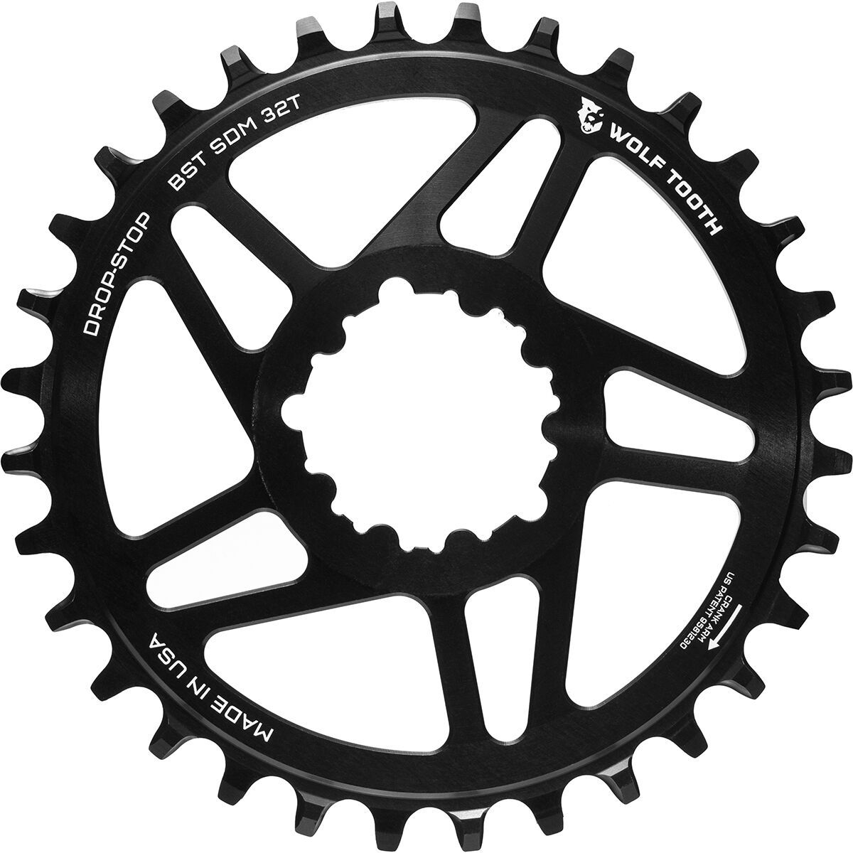 Image of Wolf Tooth Components Drop Stop SRAM Direct Mount Chainring - Boost Black/3mm Offset, 30t