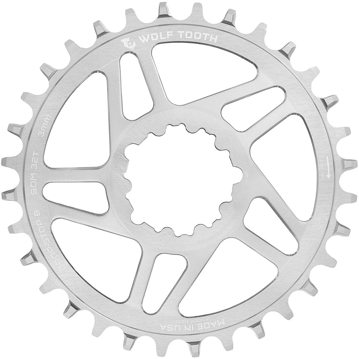 Image of Wolf Tooth Components Drop Stop SRAM Direct Mount Chainring - Boost Raw Silver, 30t