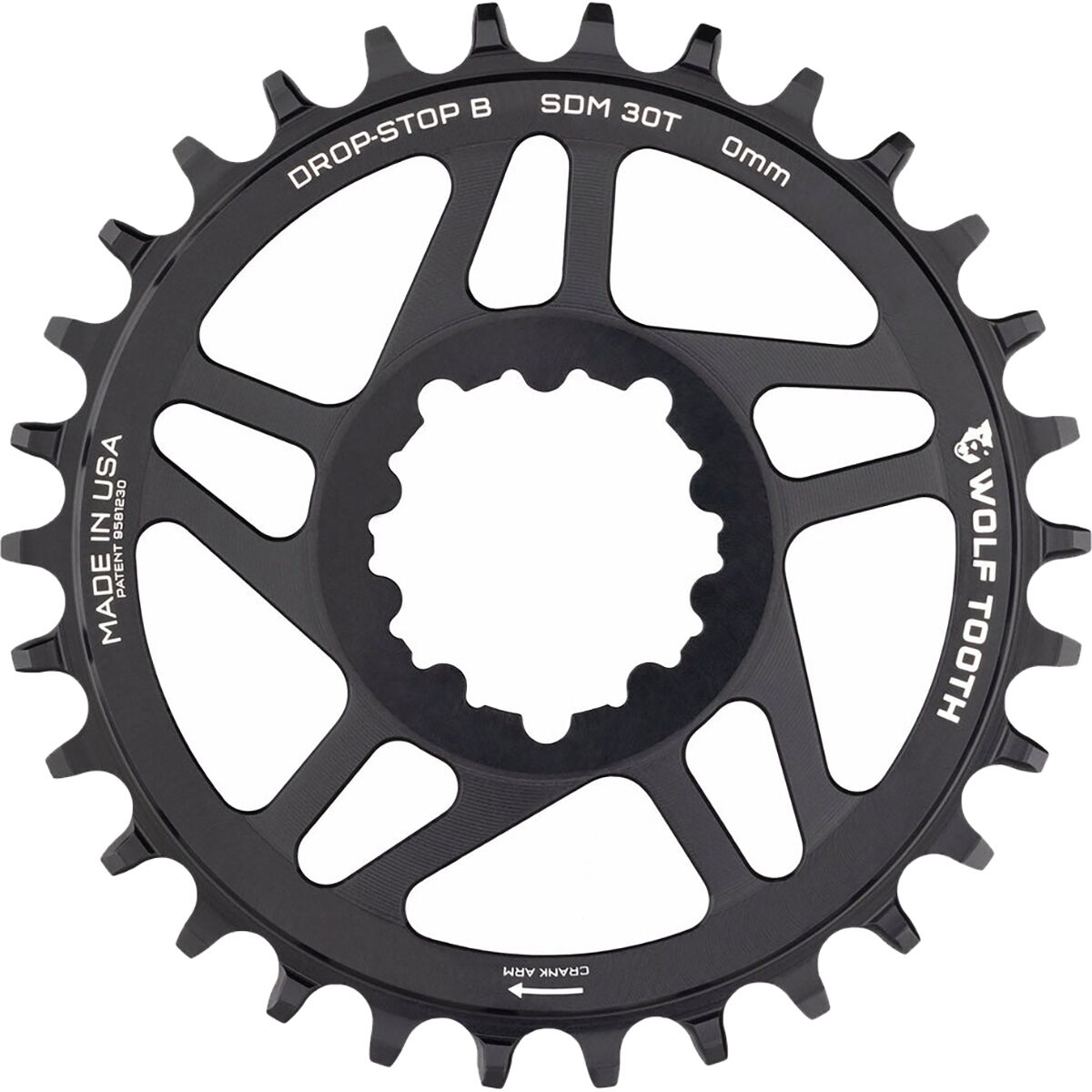 Image of Wolf Tooth Components Drop Stop SRAM Direct Mount Chainring Black/0mm Offset, 30t