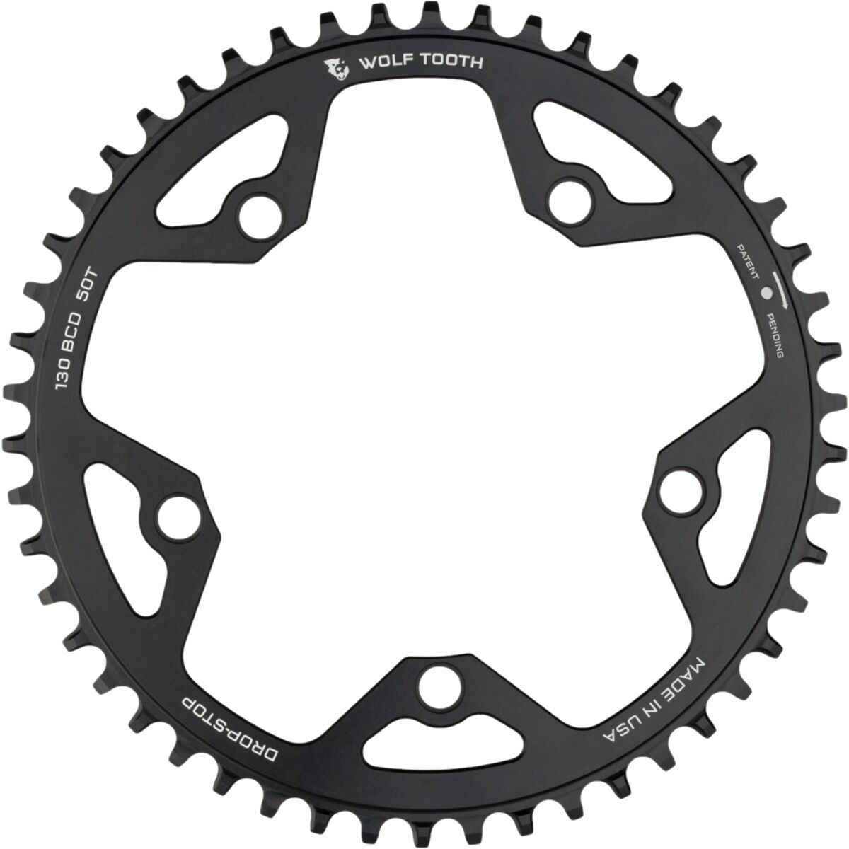 Wolf Tooth Components Drop Stop 5-Bolt SRAM Flattop Chainring Black, 34t, 110 BCD