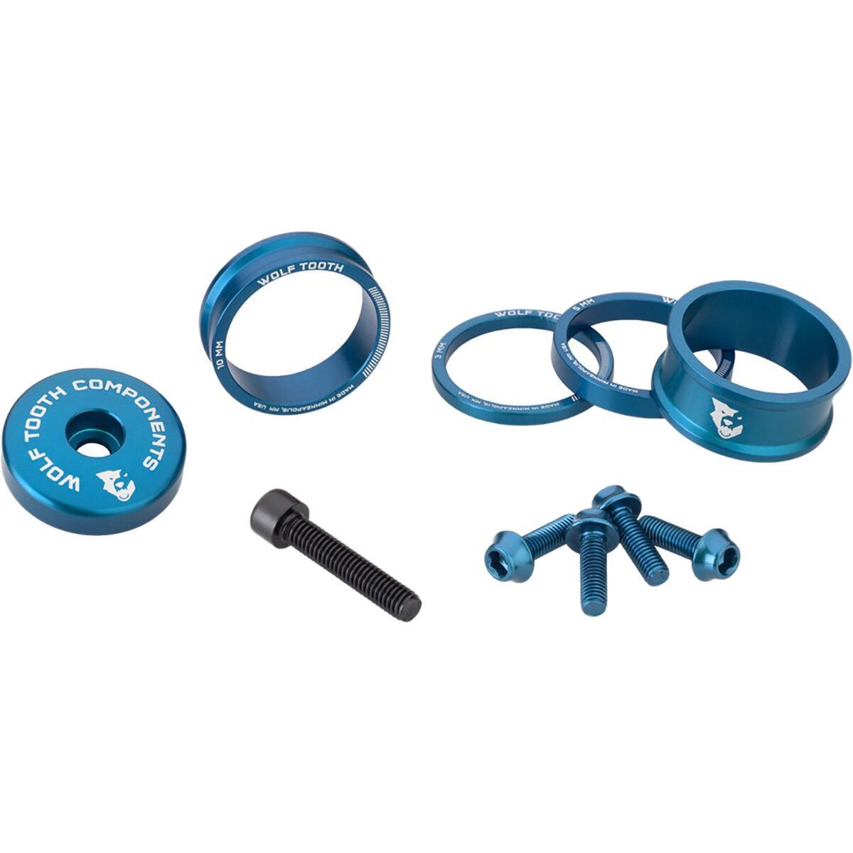 Image of Wolf Tooth Components Anodized Color Kit Blue, 3mm,5mm,10mm,15mm Headset Spacers & 5mm Top Cap