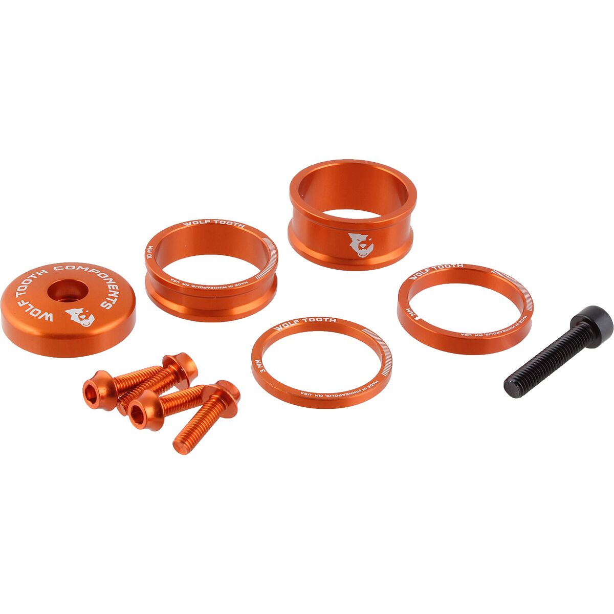 Image of Wolf Tooth Components Anodized Color Kit Orange, 3mm,5mm,10mm,15mm Headset Spacers & 5mm Top Cap