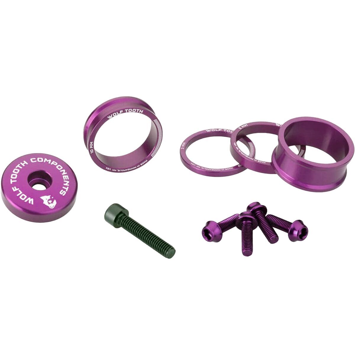 Image of Wolf Tooth Components Anodized Color Kit Ultraviolet Purple, 3mm,5mm,10mm,15mm Headset Spacers & 5mm Top Cap