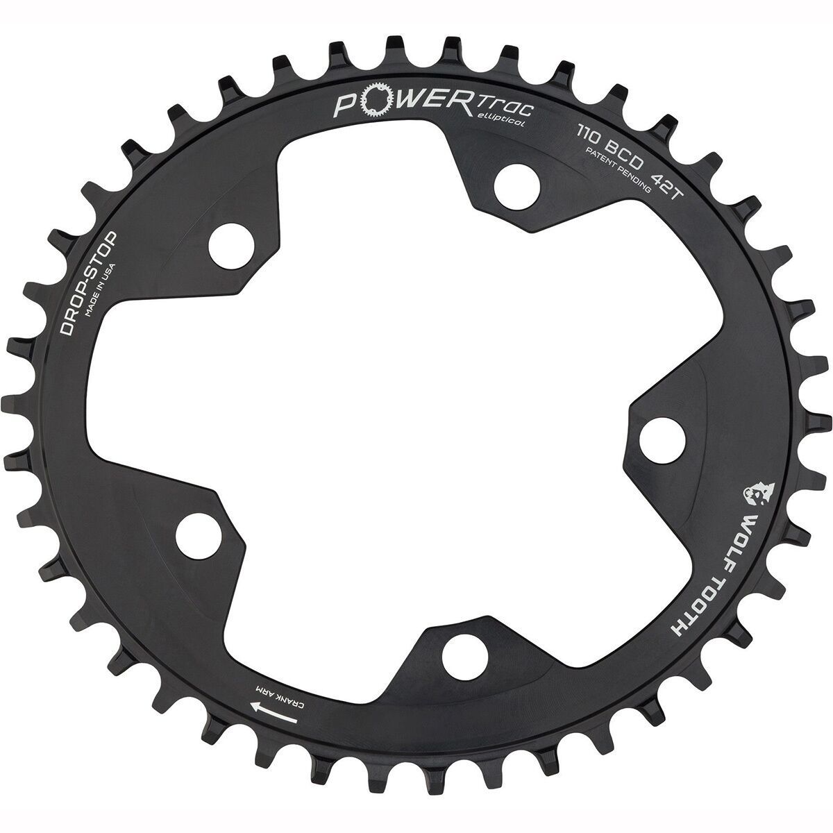 Image of Wolf Tooth Components Drop Stop Elliptical 5-Bolt SRAM Flattop Chainring Black, 40t