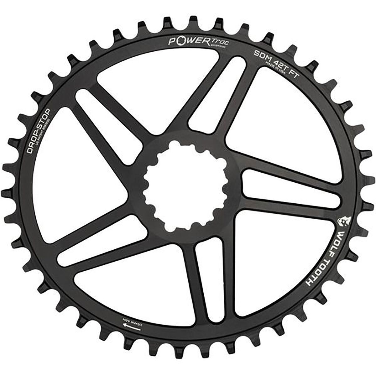 Image of Wolf Tooth Components Drop Stop Elliptical Direct Mount SRAM Flattop Chainring Black/6mm Offset, 40t