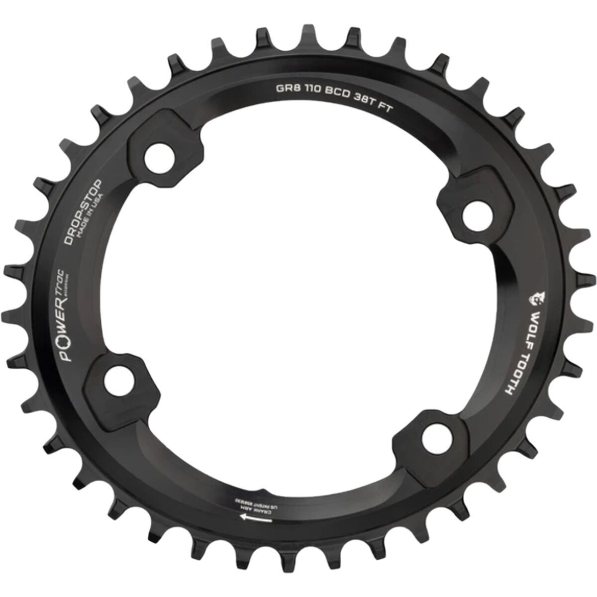 Image of Wolf Tooth Components Drop Stop B Asymmetric 4-Bolt Shimano GRX Chainring Black, 40t