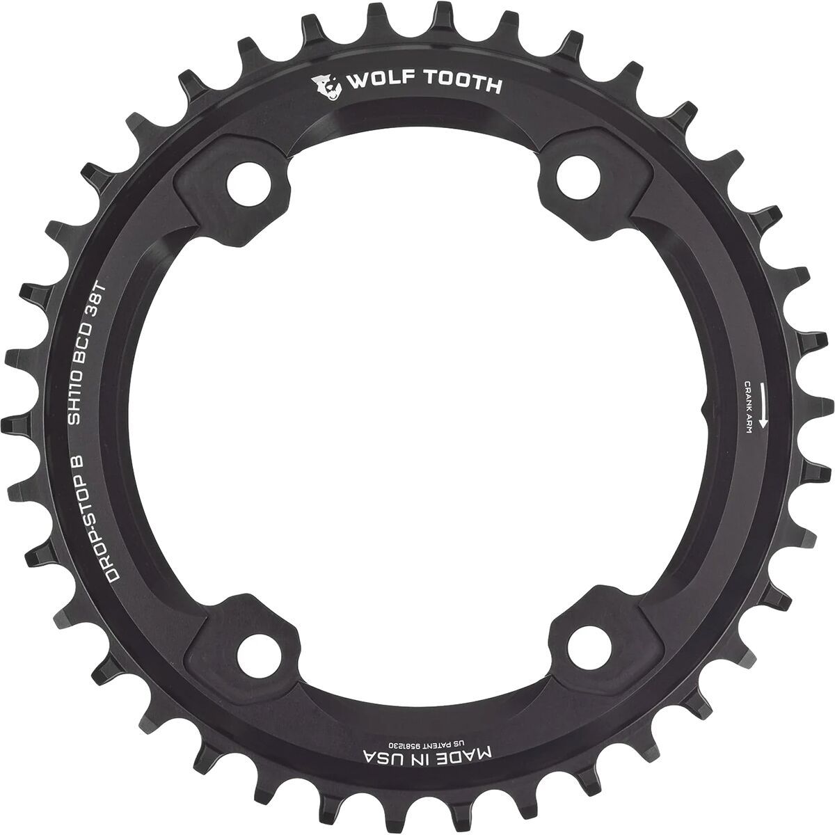 Image of Wolf Tooth Components Drop Stop B Asymmetric 4-Bolt Shimano GRX Chainring Black, 38t