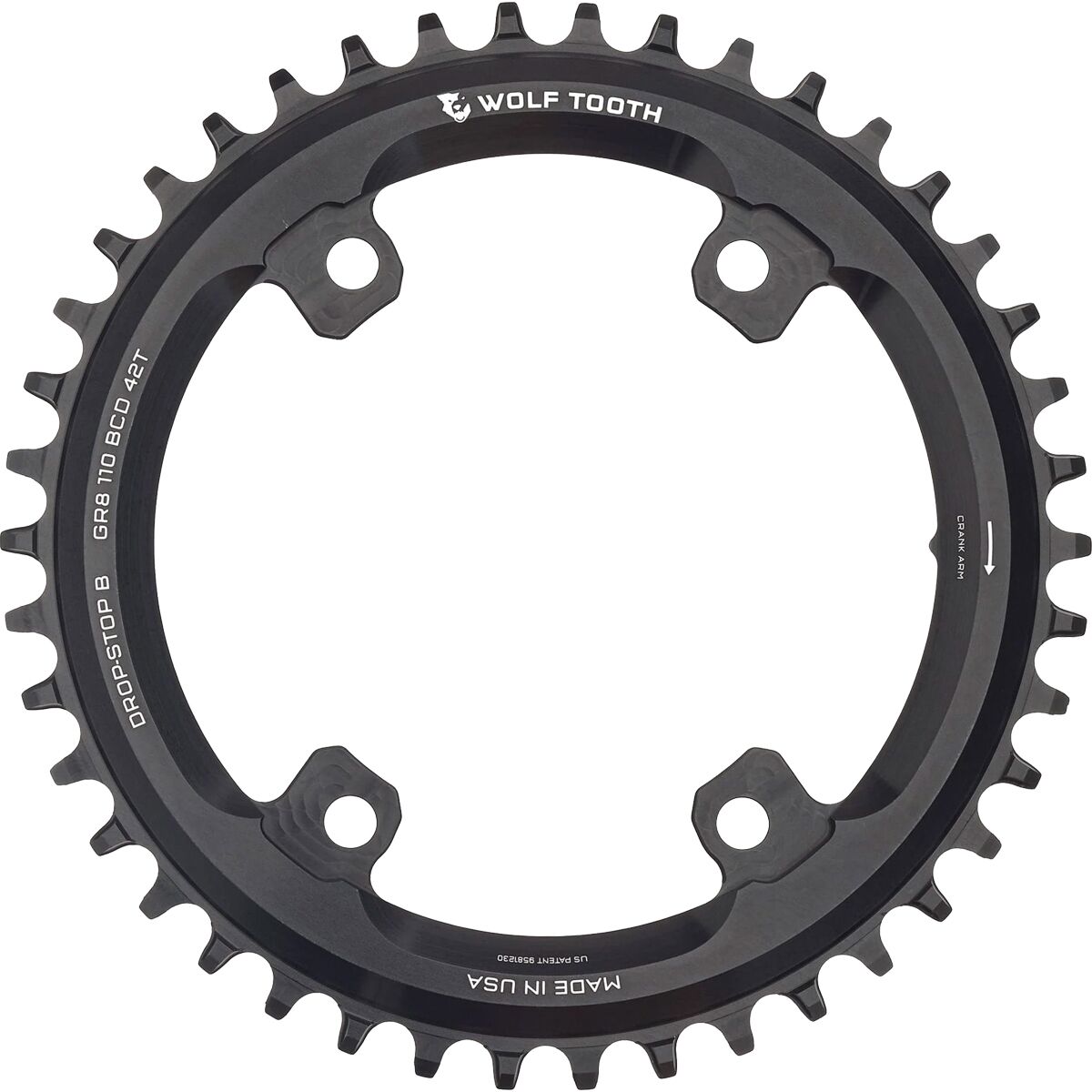 Image of Wolf Tooth Components Drop Stop B Asymmetric 4-Bolt Shimano GRX Chainring Black, 42t