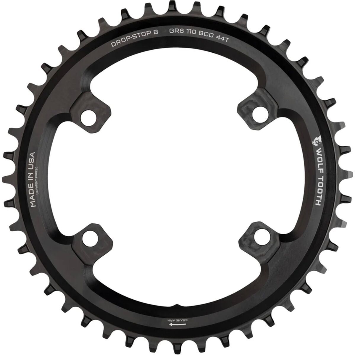 Image of Wolf Tooth Components Drop Stop B Asymmetric 4-Bolt Shimano GRX Chainring Black, 44t