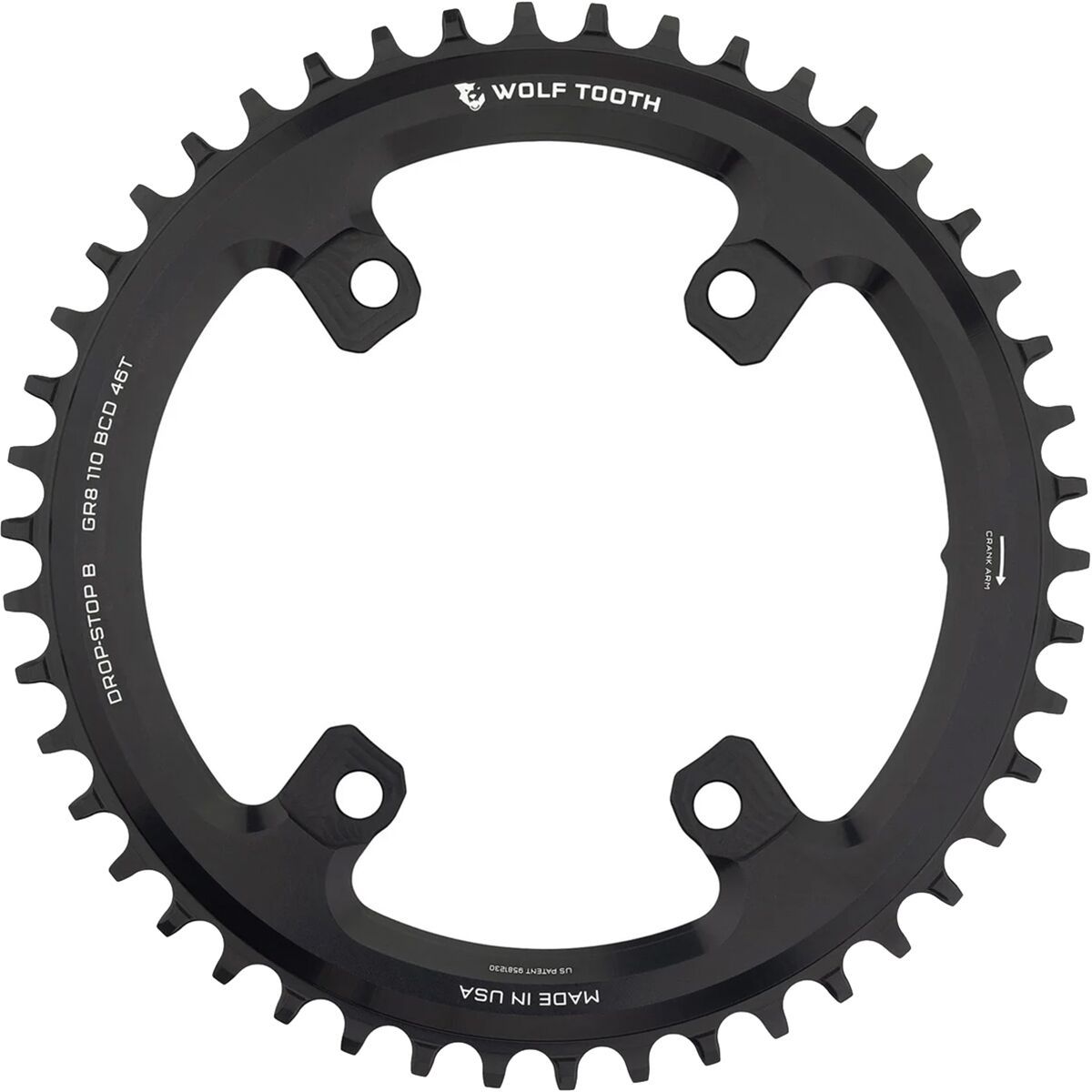 Image of Wolf Tooth Components Drop Stop B Asymmetric 4-Bolt Shimano GRX Chainring Black, 46t