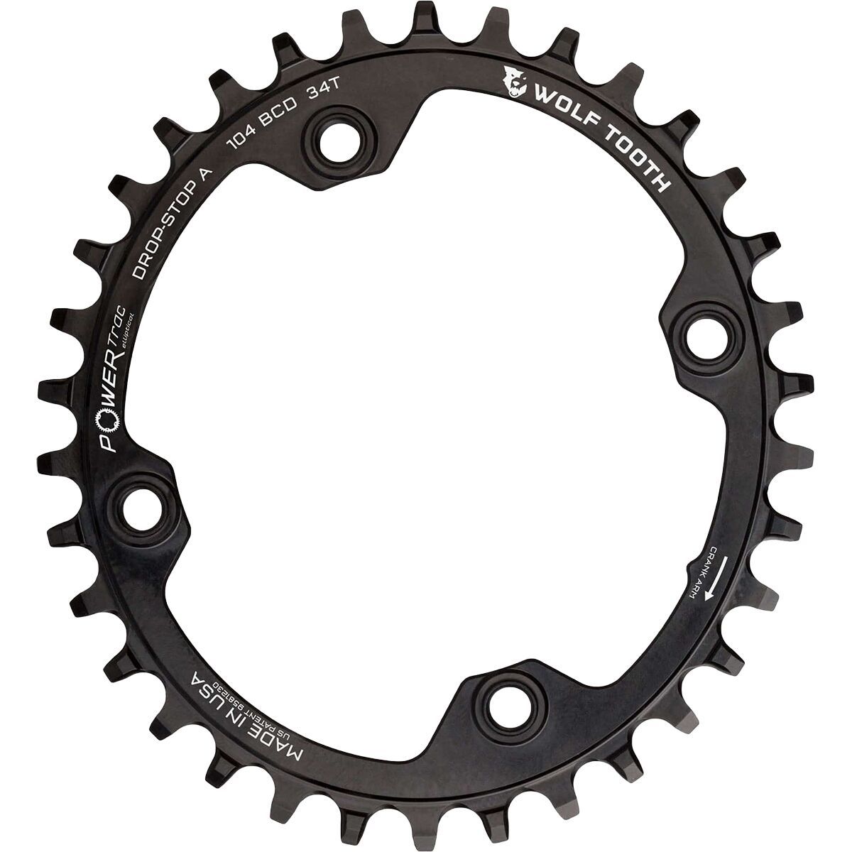 Wolf Tooth Components 104 BCD Oval Chainring for Shimano 12-Speed Black, 34t