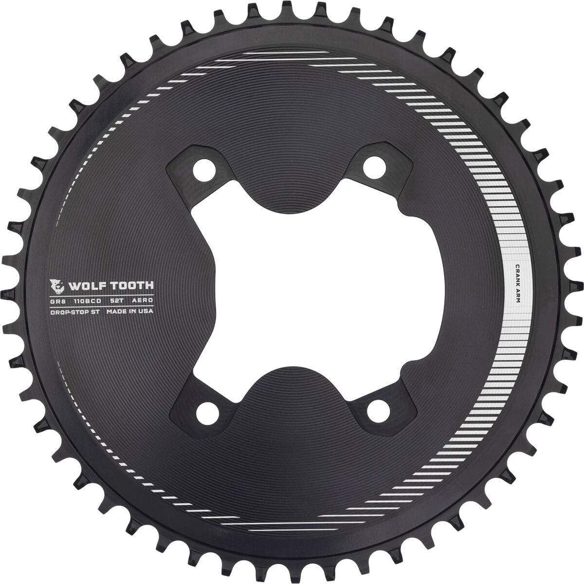 Image of Wolf Tooth Components Drop Stop Asymmetric 4-Bolt GRX Aero Chainring Black, 48t