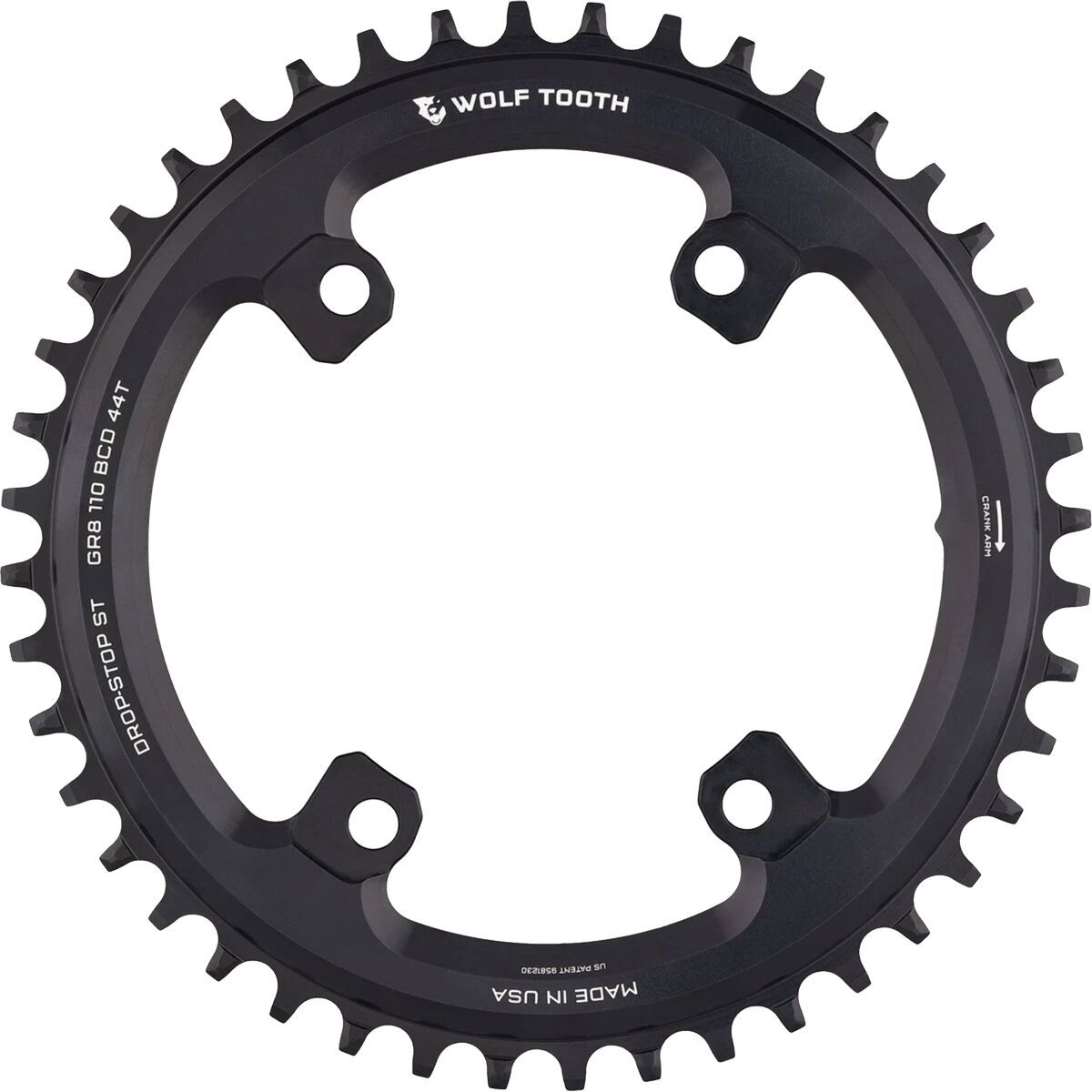 Image of Wolf Tooth Components Drop Stop ST Asymmetric 4-Bolt Shimano GRX Chainring Black, 36t