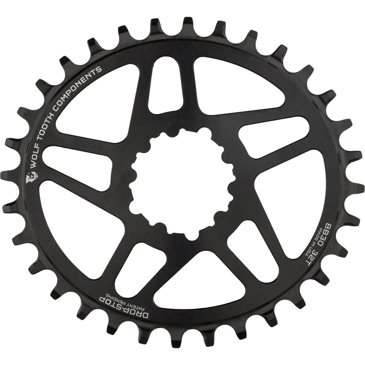 Wolf Tooth Components Wolf Tooth Components Drop Stop PowerTrac SRAM Direct Mount Oval Chainring - BB30 Black/0mm Offset, 30t