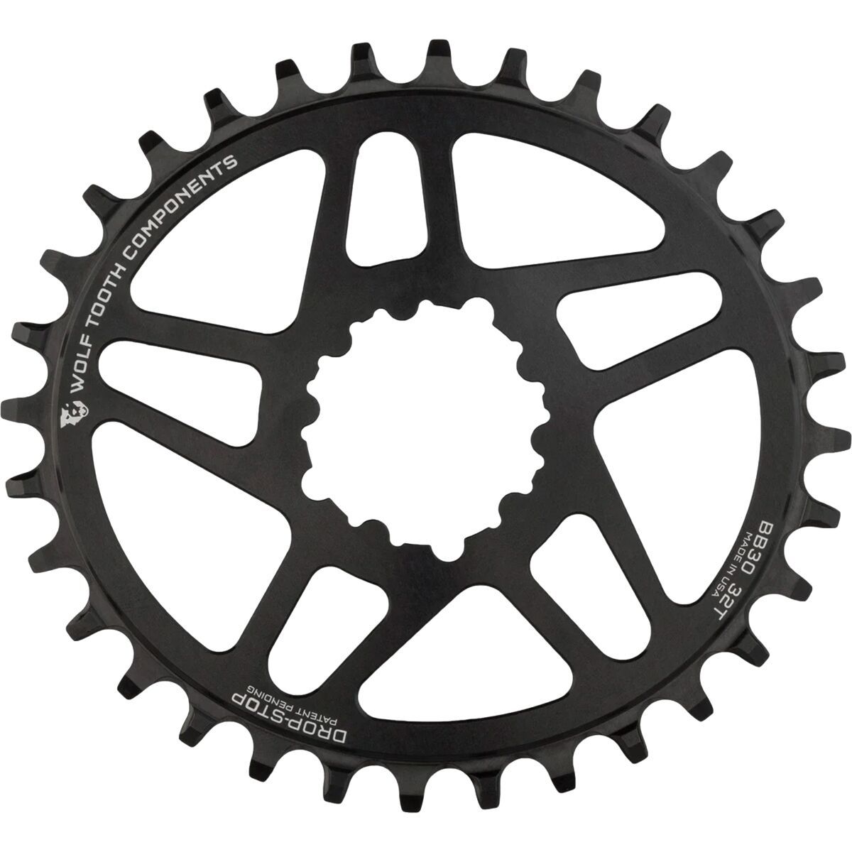 Image of Wolf Tooth Components Drop Stop PowerTrac SRAM Direct Mount Oval Chainring - BB30 Black/0mm Offset, 30t