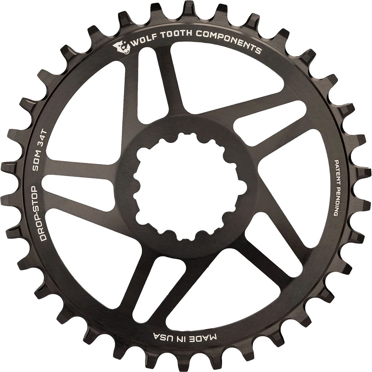 Image of Wolf Tooth Components Drop Stop ST SRAM Direct Mount Chainring - Boost Black/3mm Offset, 34t