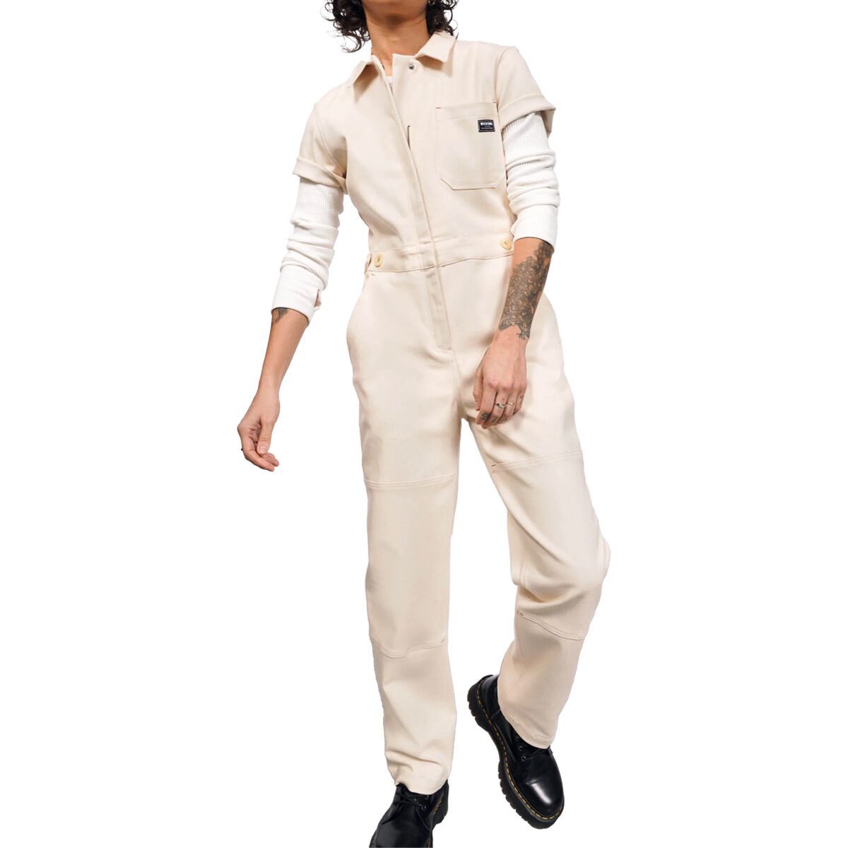 Image of Wildfang The Essential Short-Sleeve Denim High Waisted Coverall Natural, L