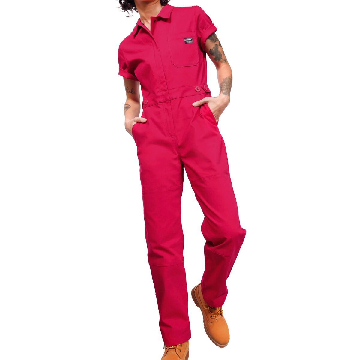 Image of Wildfang The Essential Short-Sleeve High Waisted Coverall Berry, XS
