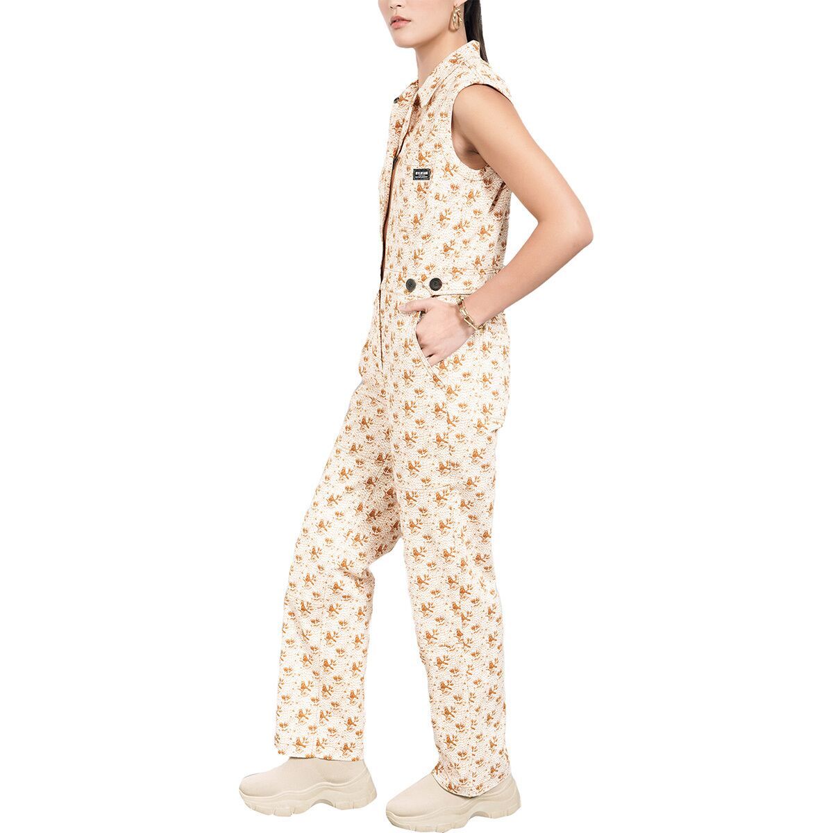 Image of Wildfang The Essential Sleeveless High Waisted Coverall Vintage Bird White, L