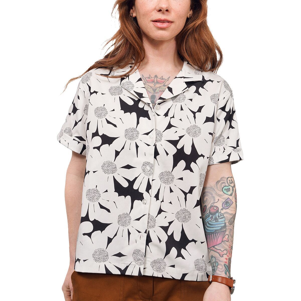 Image of Wildfang The Essential Camp Button Up Sketchy Daisy White/Black, L