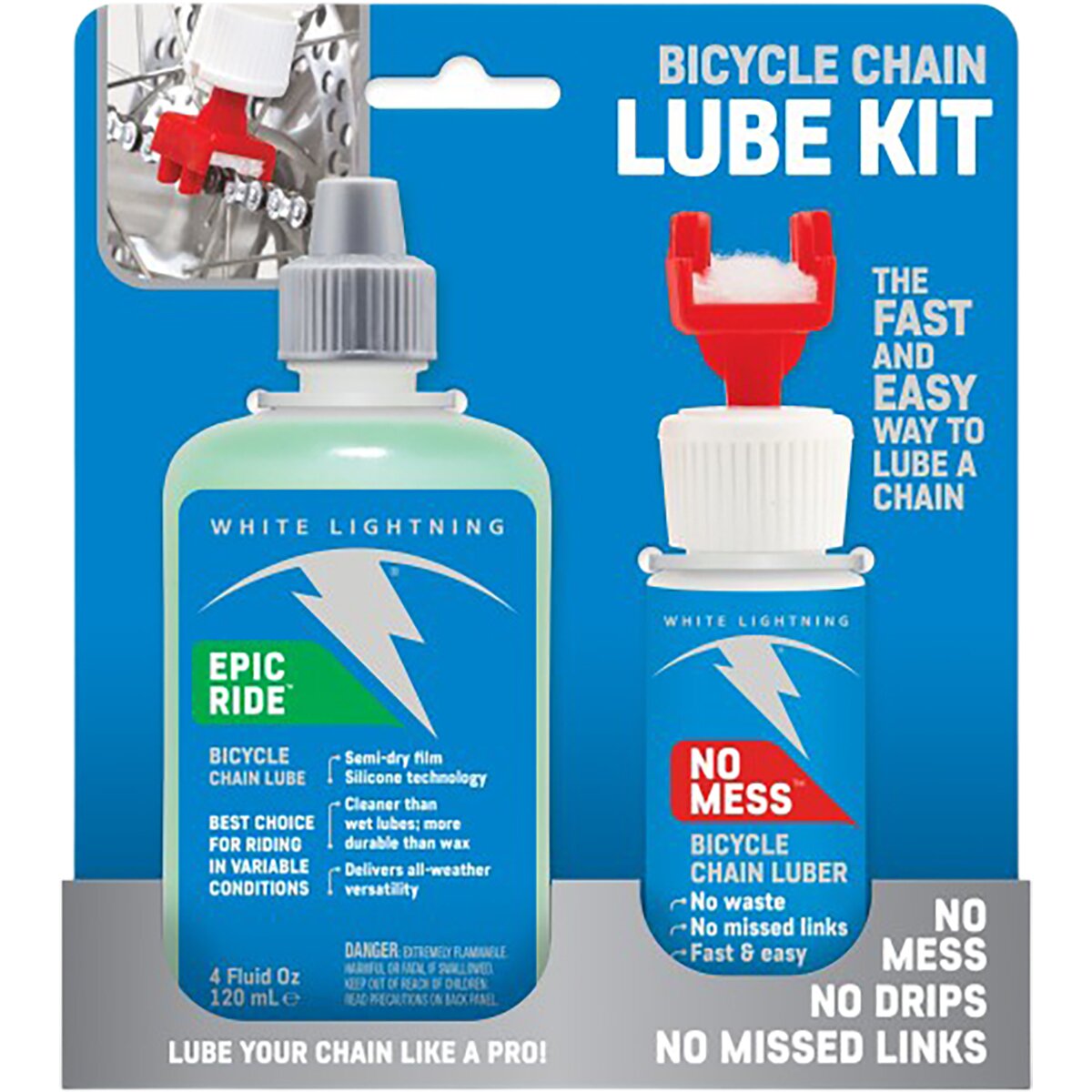 Image of White Lightning No Mess Chain Luber + Epic Ride Lube One Color, One Size