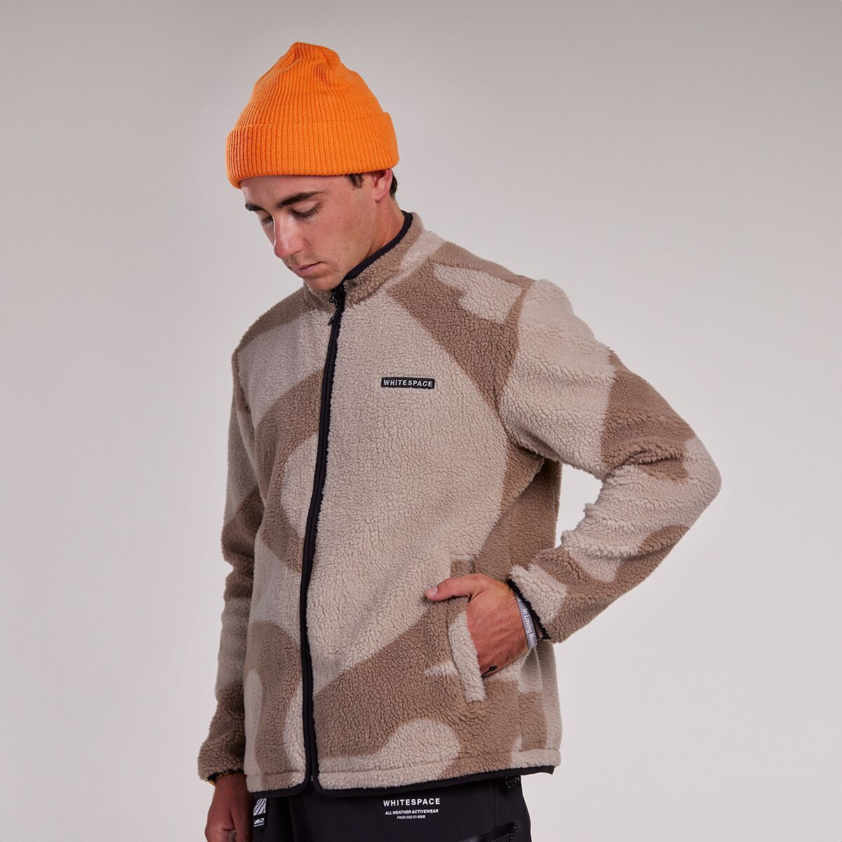 Image of WHITESPACE Cinchable Sherpa Fleece Zip-Up - Men's Tan Camo Print/Black, XXL