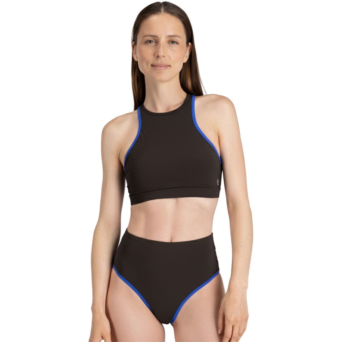 Image of Wallien High Waist Bikini Bottom - Women's Coffee/Blue, M