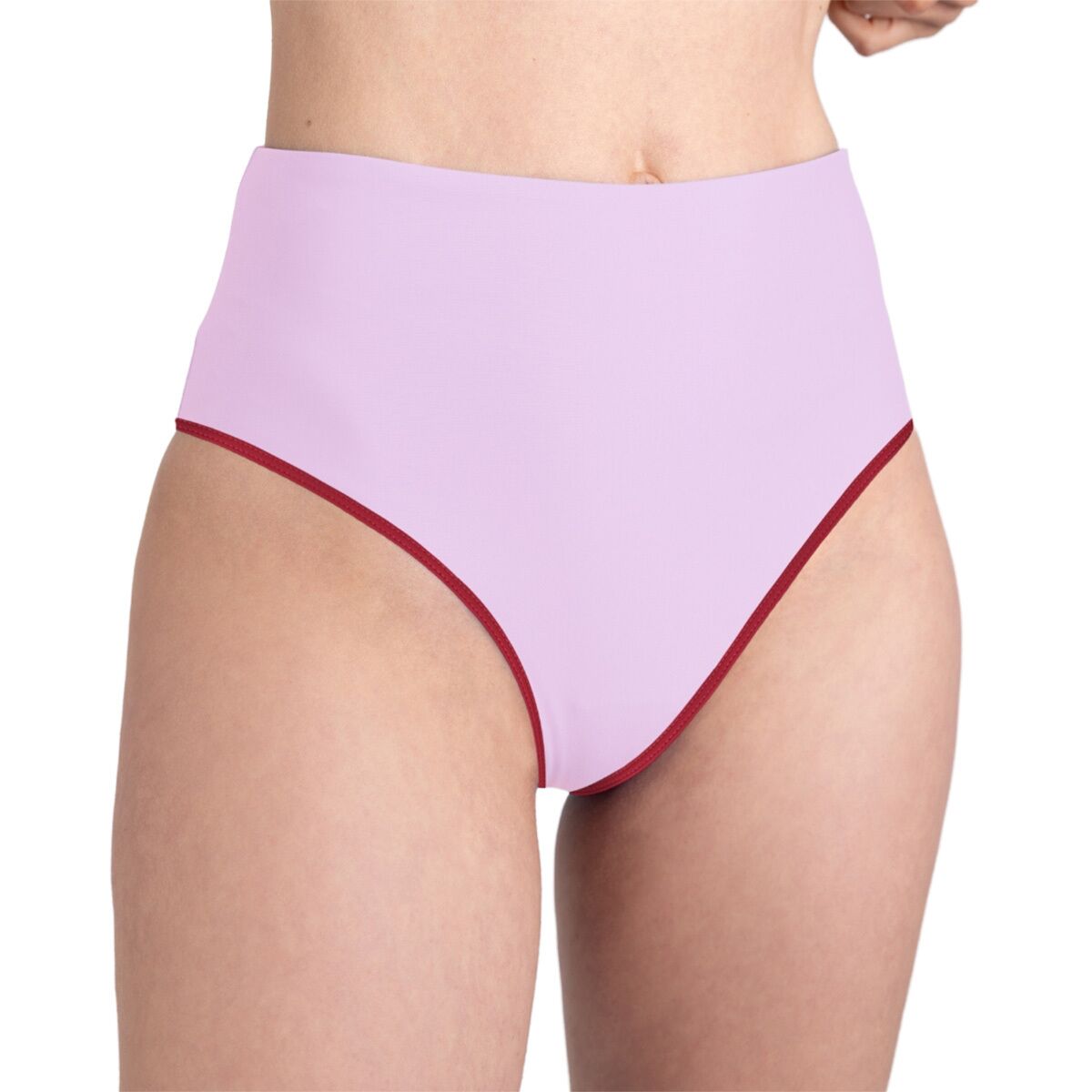 Image of Wallien High Waist Bikini Bottom - Women's Lilac/Sporting Red, M
