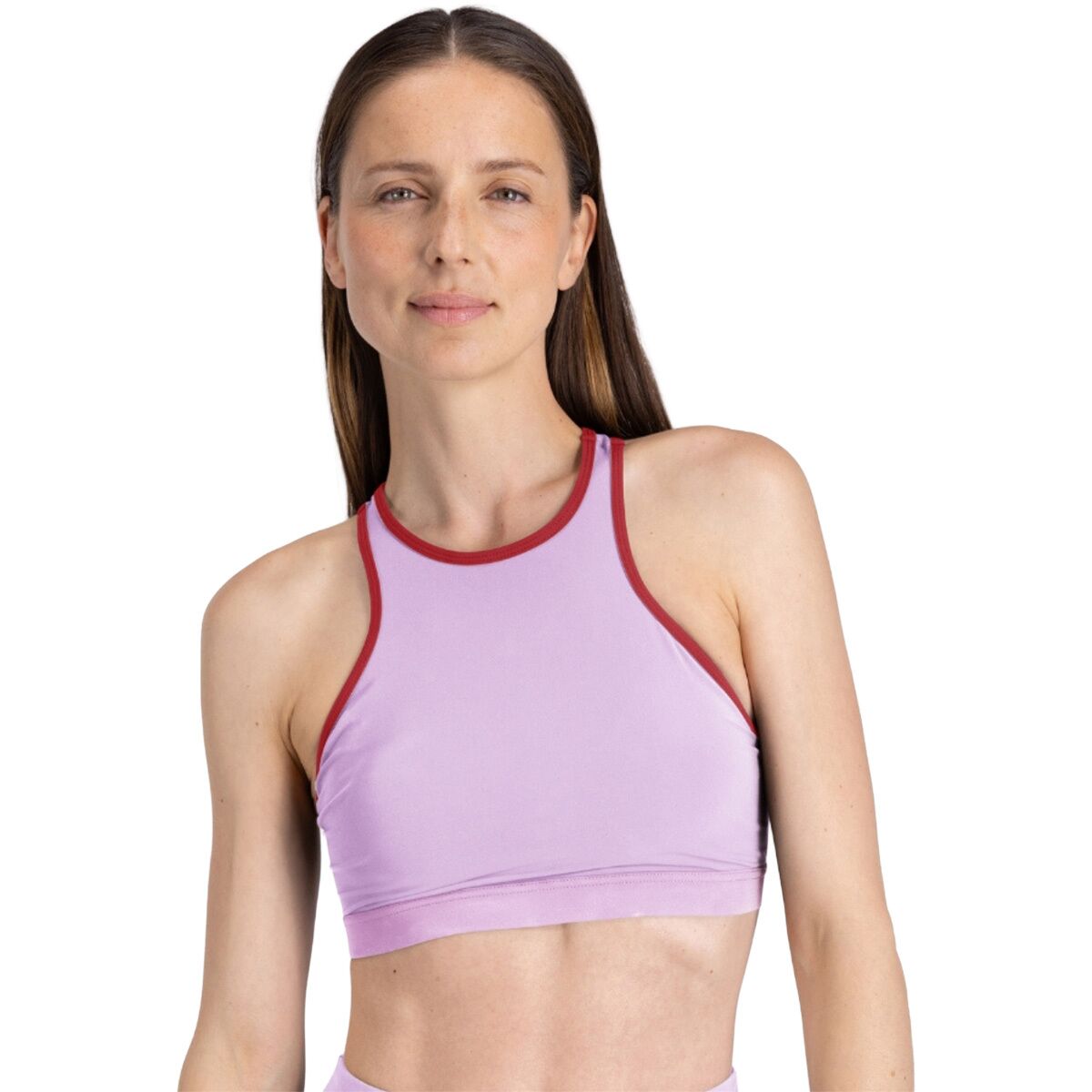 Image of Wallien Racerfront Tie Bikini Top - Women's Lilac/Sporting Red, M