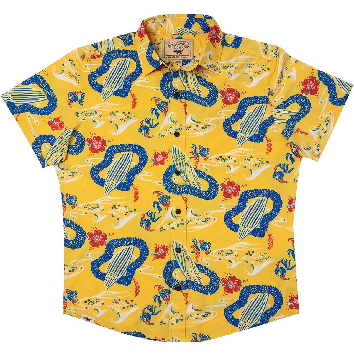 Western Aloha Recycled Surfboard Aloha Shirt - Men's Yellow, S