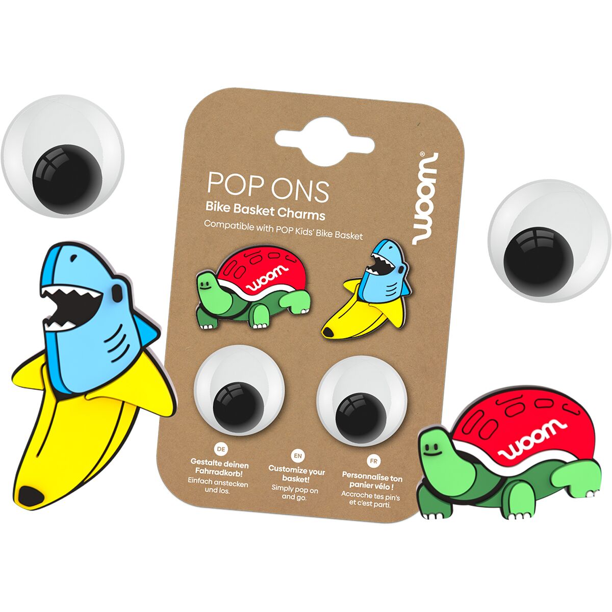 Image of Woom POP Ons Bike Basket Charms Tropical Fun Starter Set, 4 Charms