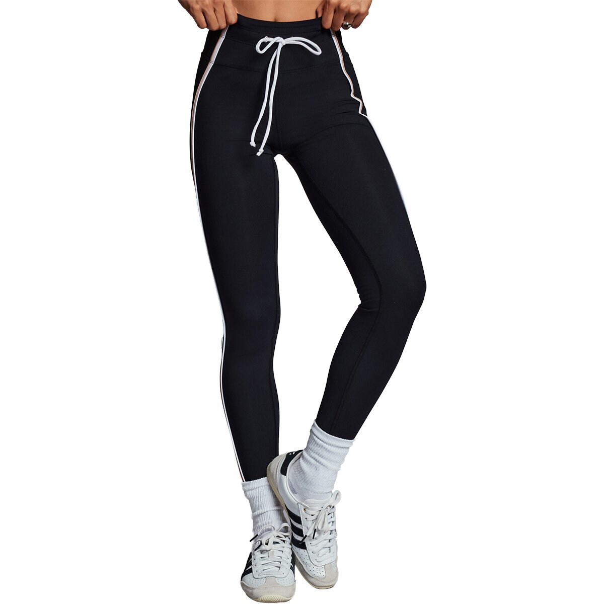 Image of Year of Ours Sport Doubled Lines Legging - Women's Black/White/Tan, L