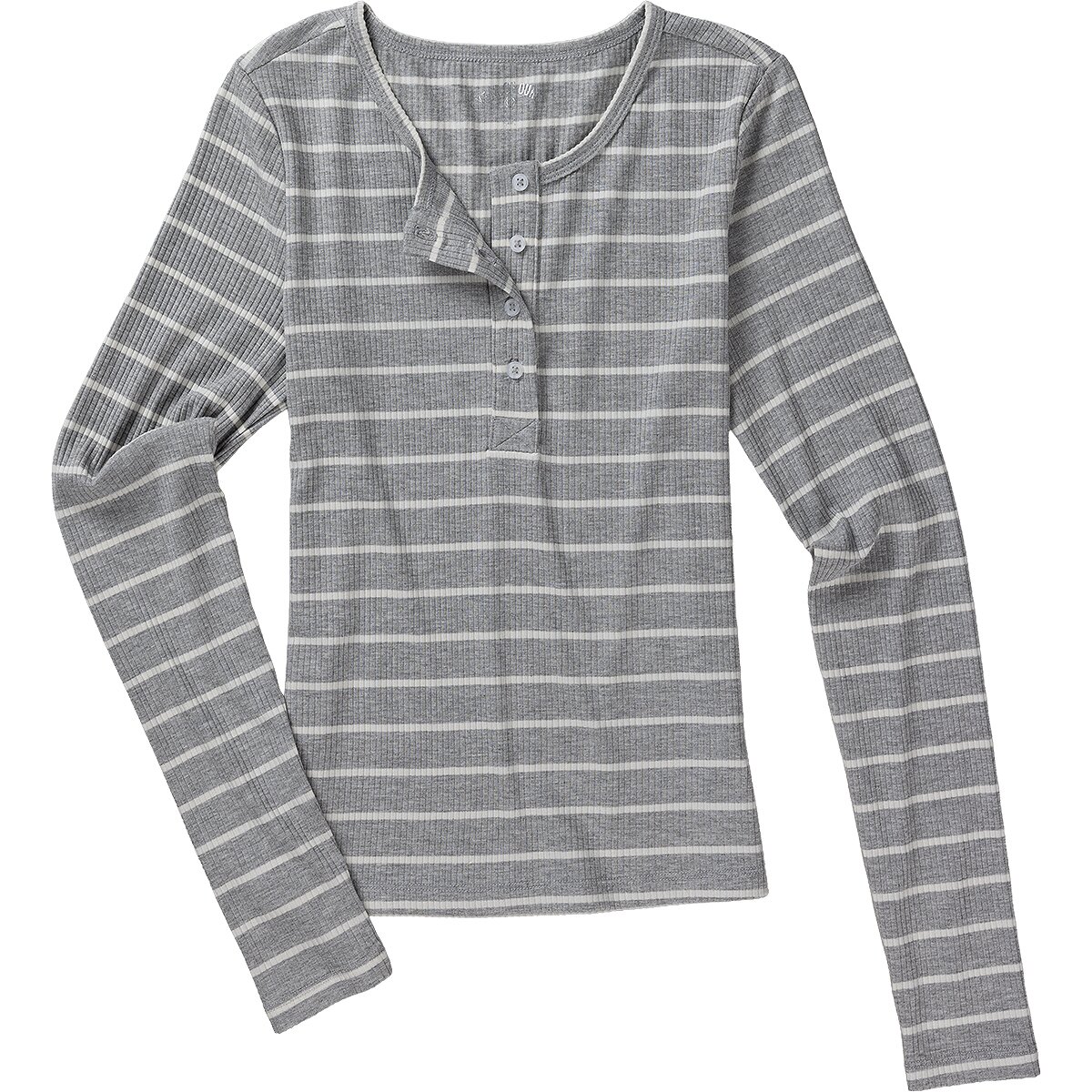 Image of Year of Ours The Perfect Ribbed Henley Top - Women's Heather Grey/White, M