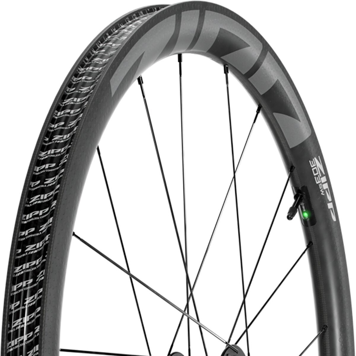 Image of Zipp 303 SW Carbon Centerlock Tubeless Wheel +Wheel Sensor Front, Standard Graphic A1, 12x100mm