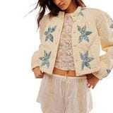 Free People Quinn Quilted Jacket - Women's Teal Combo Print, L