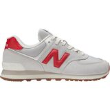 New Balance 574 Suede/Nylon Shoe White/Red, Mens 12.5/Womens 14.0