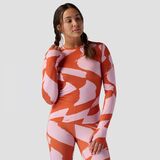 Stoic Lightweight Poly Crew Baselayer - Women's Pink/Rust Wavy Checker Print, S
