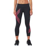 2XU Mid Rise Compression 7/8 Tight - Women's Black/Striped Pink Glow, XL
